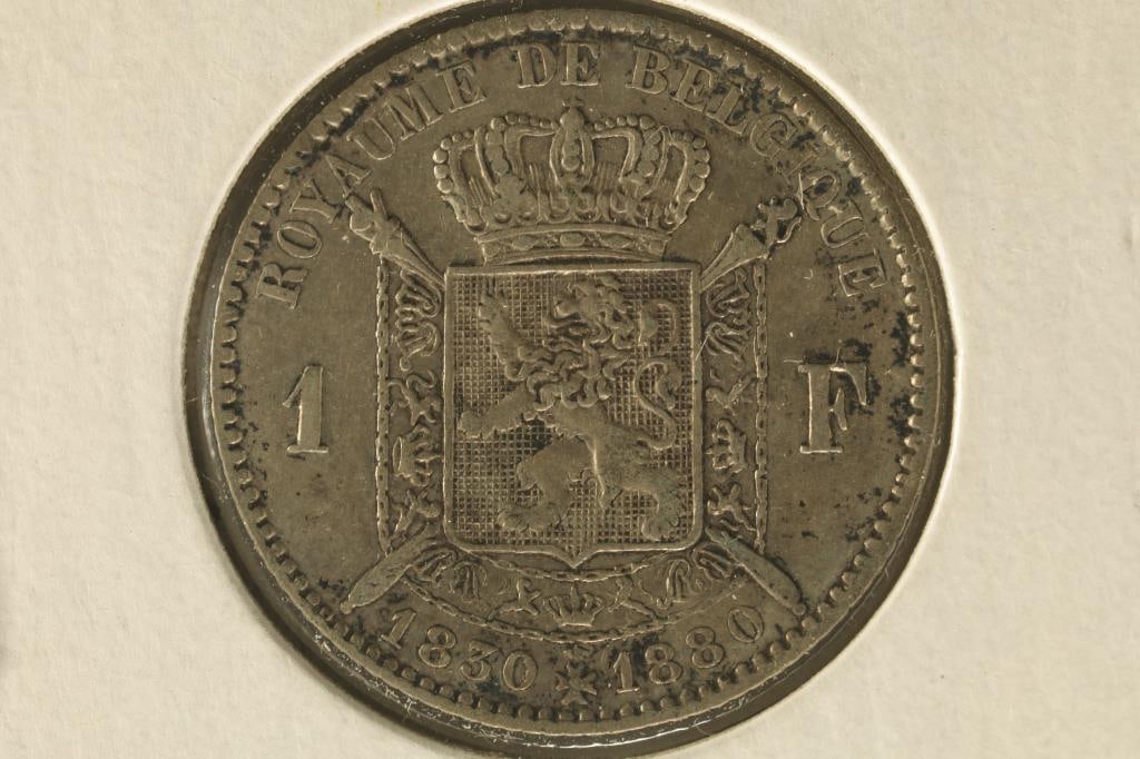 1880 BELGIUM SILVER 1 FRANC .1342 OZ. ASW: WATCH FOR OUR NEXT AUCTION ON MONDAY SEPT. 9TH, 2024 AT 7 PM EDT