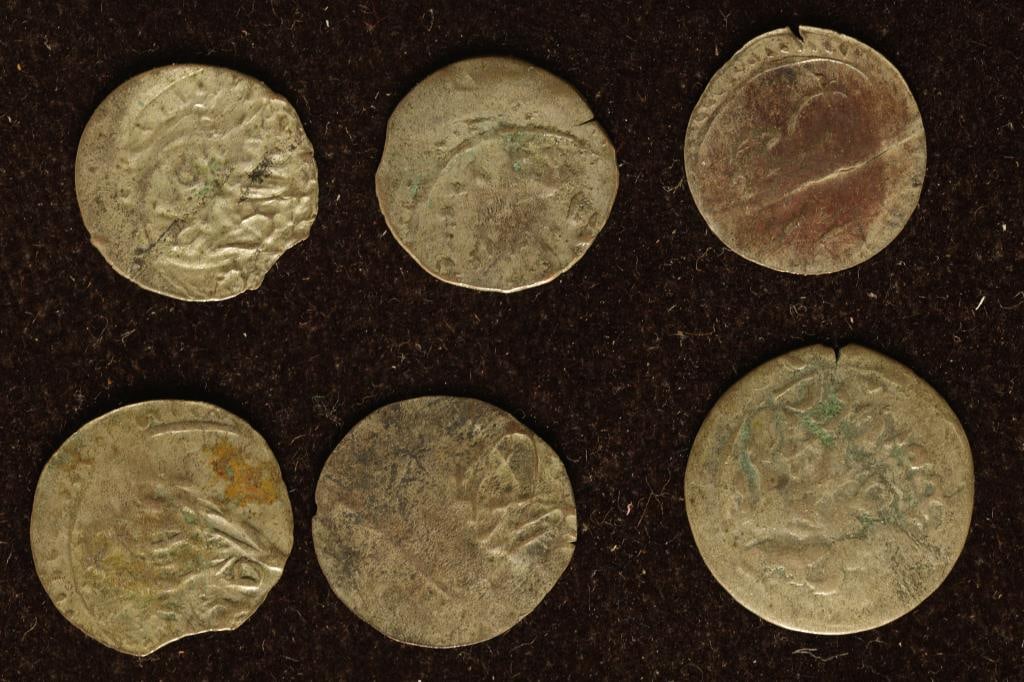 6 SILVER DIME SIZED OTTOMAN EMPIRE PARA COINS:: BELLY DANCER COINS FROM THE 1700'S - 1800'S