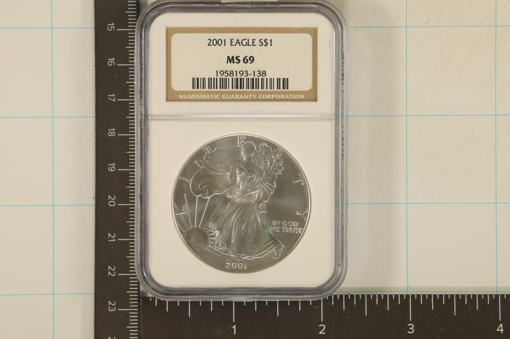 2001 AMERICAN SILVER EAGLE NGC MS69 1 OZ. SILVER (1 of 2)