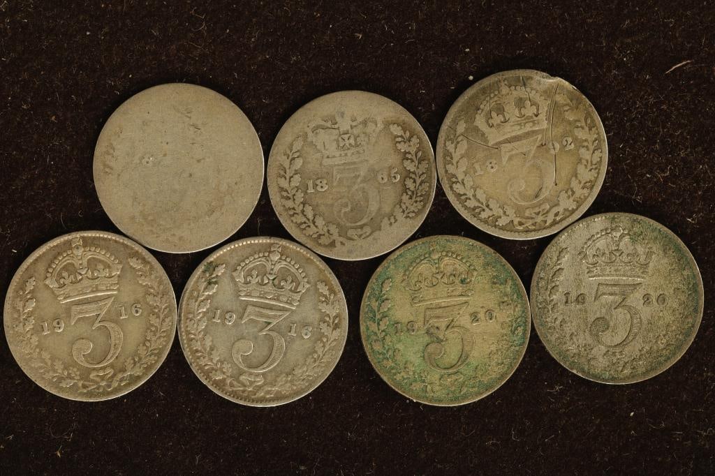 7-GREAT BRITAIN SILVER 6 PENCE: 1865, 1892, 2- (1 of 2)