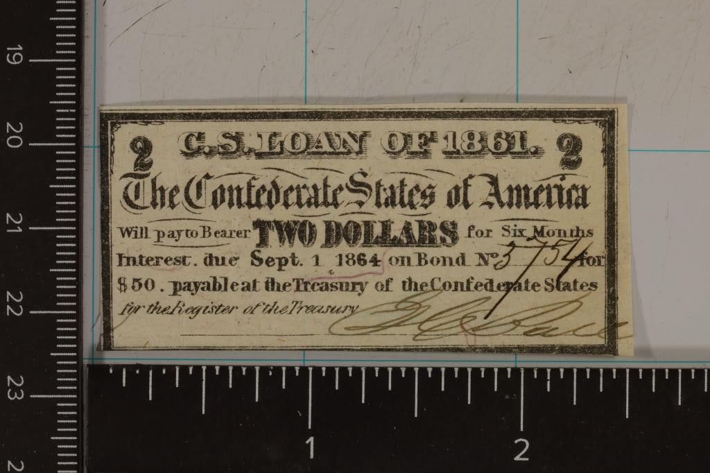 CONFEDERATE STATES OF AMERICA 1864 $2 BOND COUPON (1 of 2)
