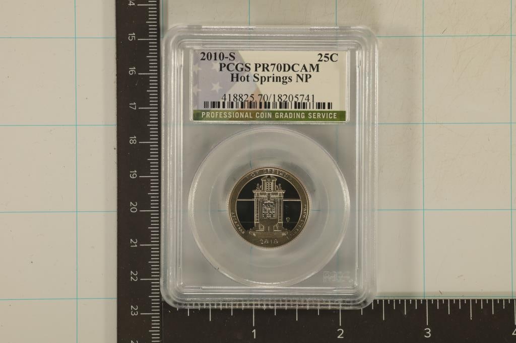 2010-S HOT SPRINGS N.P. QUARTER PCGS PR70 DCAM: WATCH FOR OUR NEXT AUCTION ON MONDAY SEPT. 16TH, 2024 AT 7 PM EDT