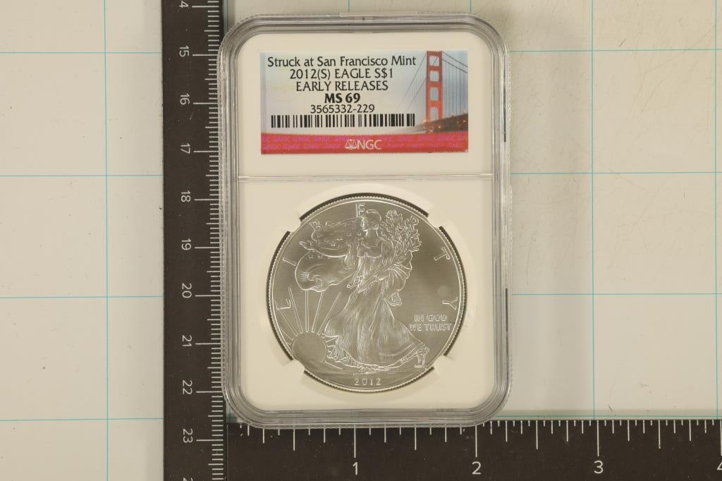 2012 AMERICAN SILVER EAGLE NGC MS69 STRUCK AT SAN (1 of 2)