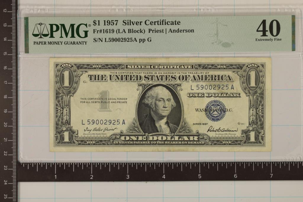 1957 $1 SILVER CERTIFICATE PMG EXTRA FINE40 PRIEST (1 of 2)
