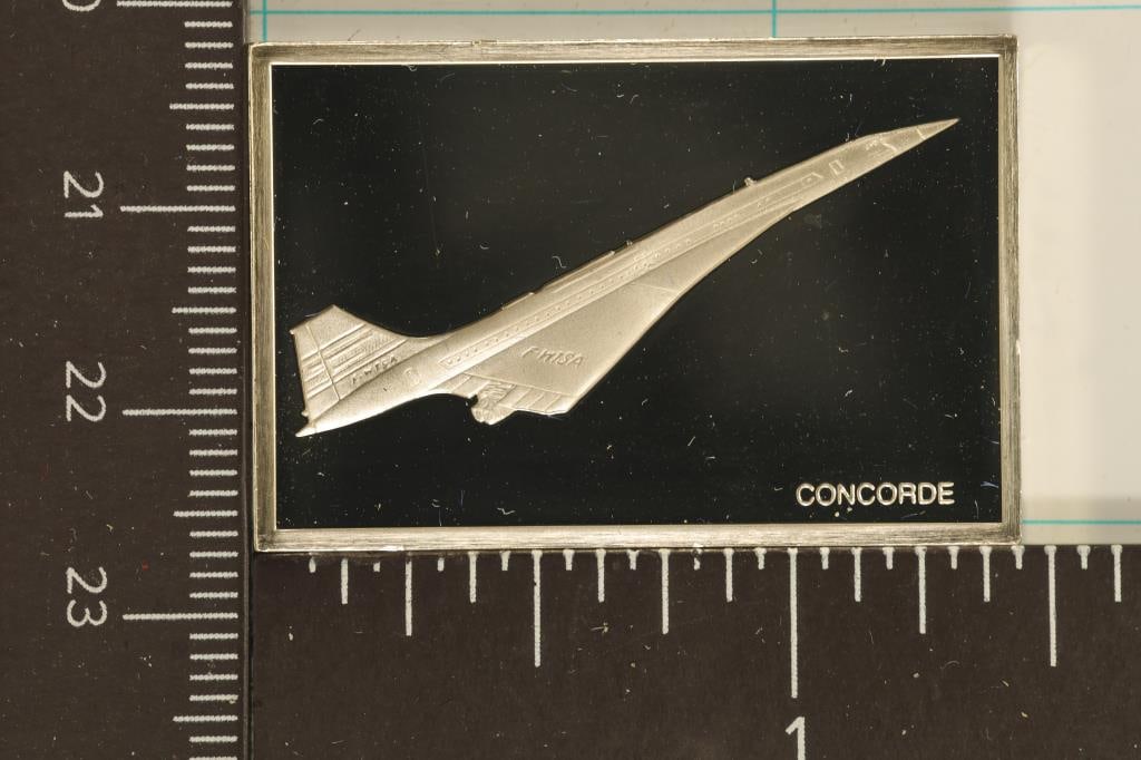 .60 TROY OZ. PF STERLING SILVER JET INGOT CONCORDE: WATCH FOR OUR NEXT AUCTION ON MONDAY SEPT. 16TH, 2024 AT 7 PM EDT