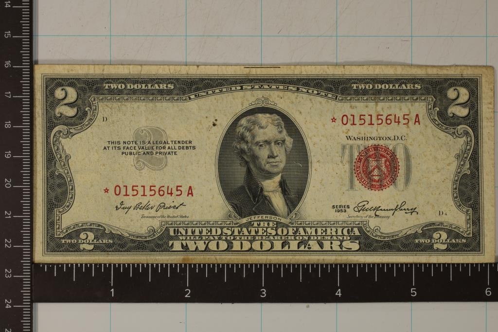 STAR NOTE 1953 US $2 RED SEAL BILL (1 of 2)