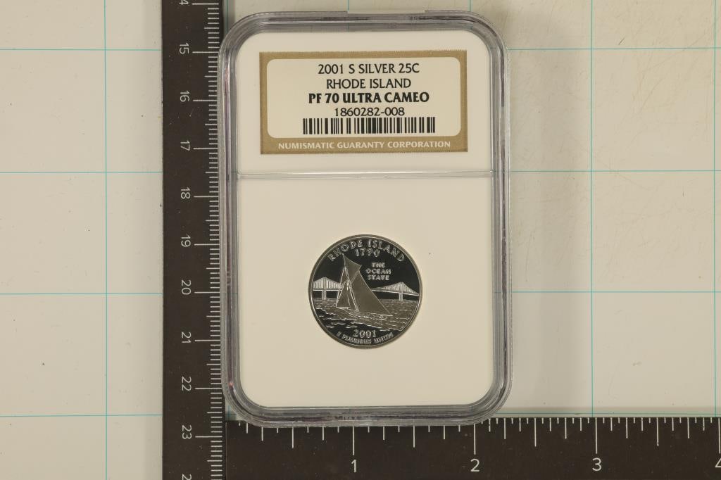 2001-S SILVER RHODE ISLAND QUARTER NGC PF70: ULTRA CAMEO