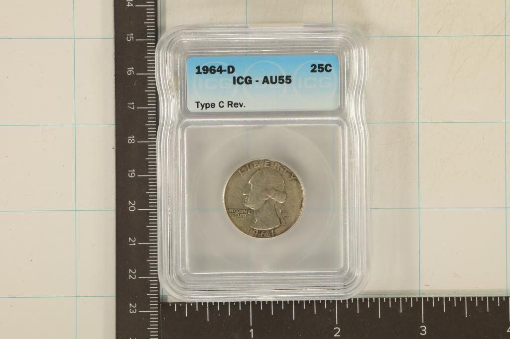 1964-D WASHINGTON SILVER QUARTER ICG AU55 TYPE C.: REVERSE