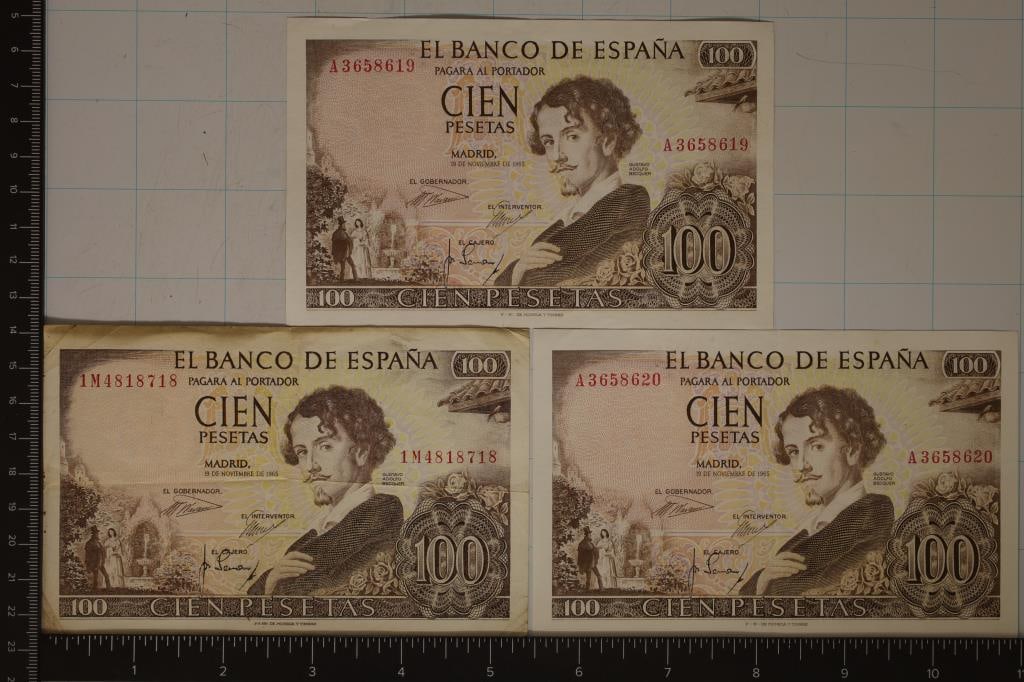 3-SPAIN 1965- 100 PESETAS BILLS (1 of 2)