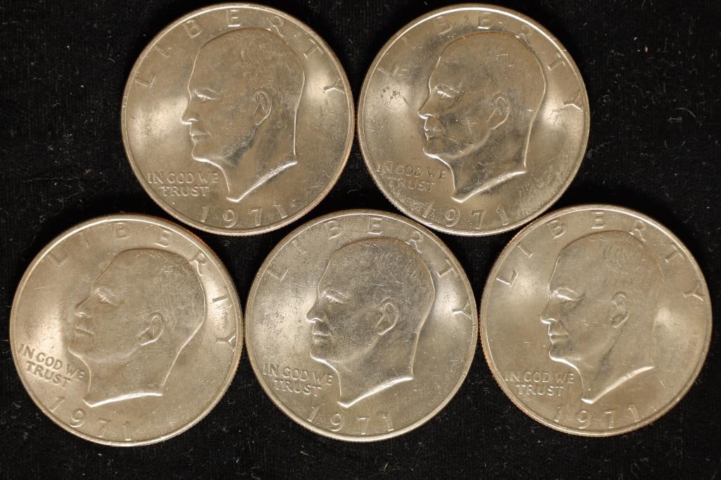 5-1971 IKE DOLLARS UNC: CHECK OUT OCEANSIDEENGRAVING.COM FOR CUSTOM MADE LASER CUT PRODUCTS AND ENGRAVINGS. THANK YOU FOR CHECKING IT OUT.