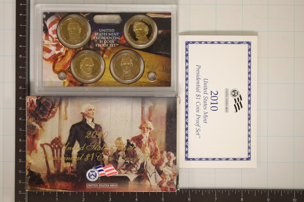 2010 US PRESIDENTIAL DOLLAR 4 COIN PF SET WITH BOX: AND WITH CERTIFICATE