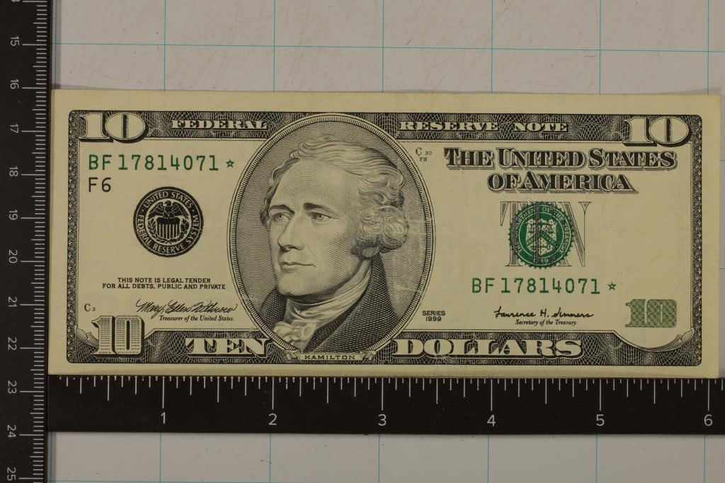 1999 US $10 STAR NOTE CRISP UNC GREEN SEAL (1 of 2)