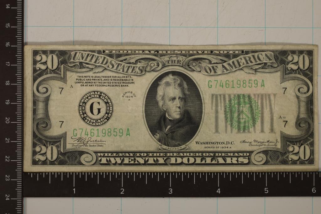 1934-A US $20 FEDERAL RESERVE NOTE GREEN SEAL (1 of 2)