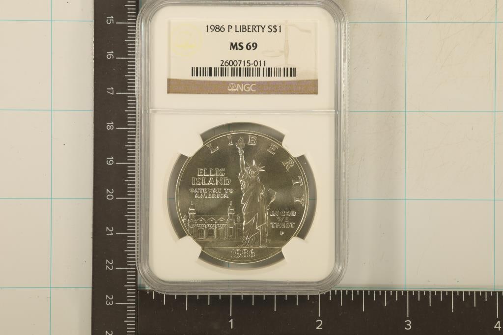 1986-P US SILVER "LIBERTY" $1 NGC MS69: WATCH FOR OUR NEXT AUCTION ON MONDAY SEPT. 23RD, 2024 AT 7 PM EDT