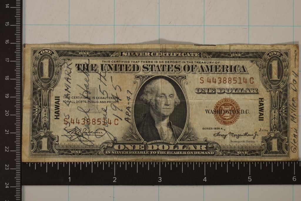 1935-A US $1 HAWAIIAN OVERPRINT SHORT SNORTER (1 of 2)