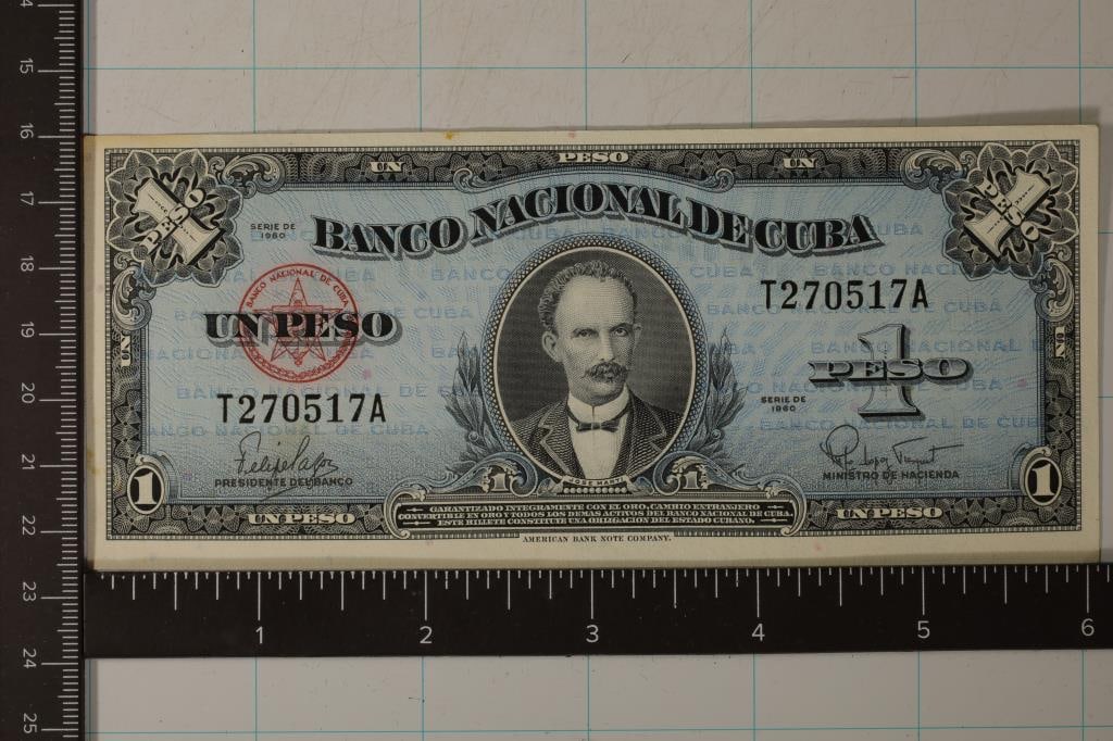 1960 CRISP UNC CUBA 1 PESO BILL "JOSE MARTI" (1 of 2)