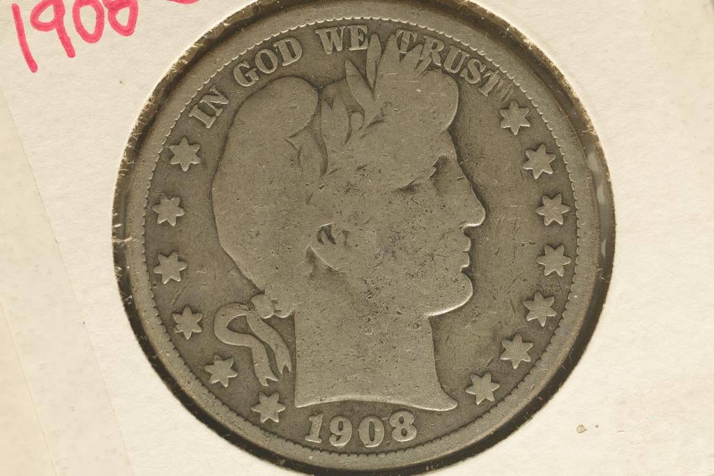 1908-S SILVER BARBER HALF DOLLAR VERY GOOD (1 of 2)