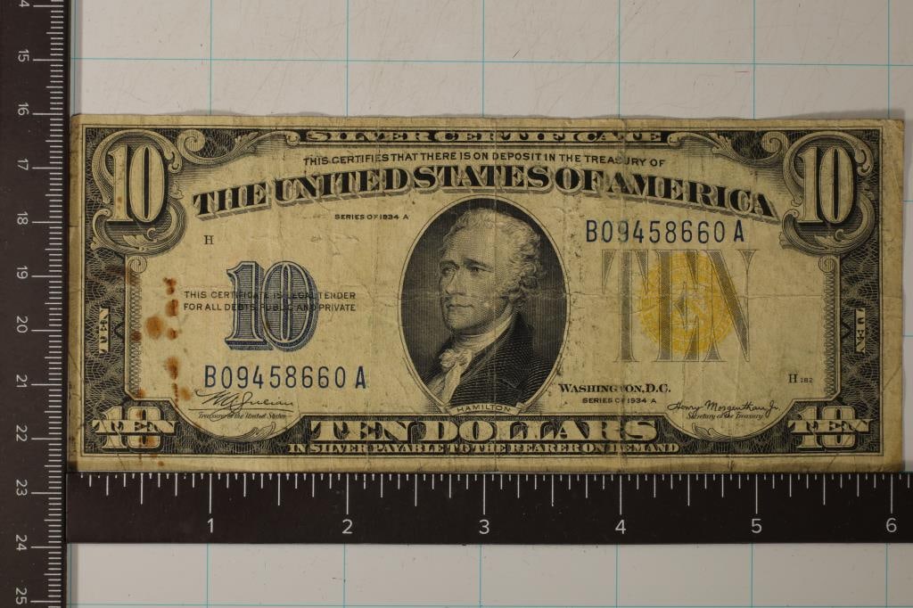 1934-A US SOUTH AFRICA $10 SILVER CERTIFICATE (1 of 2)
