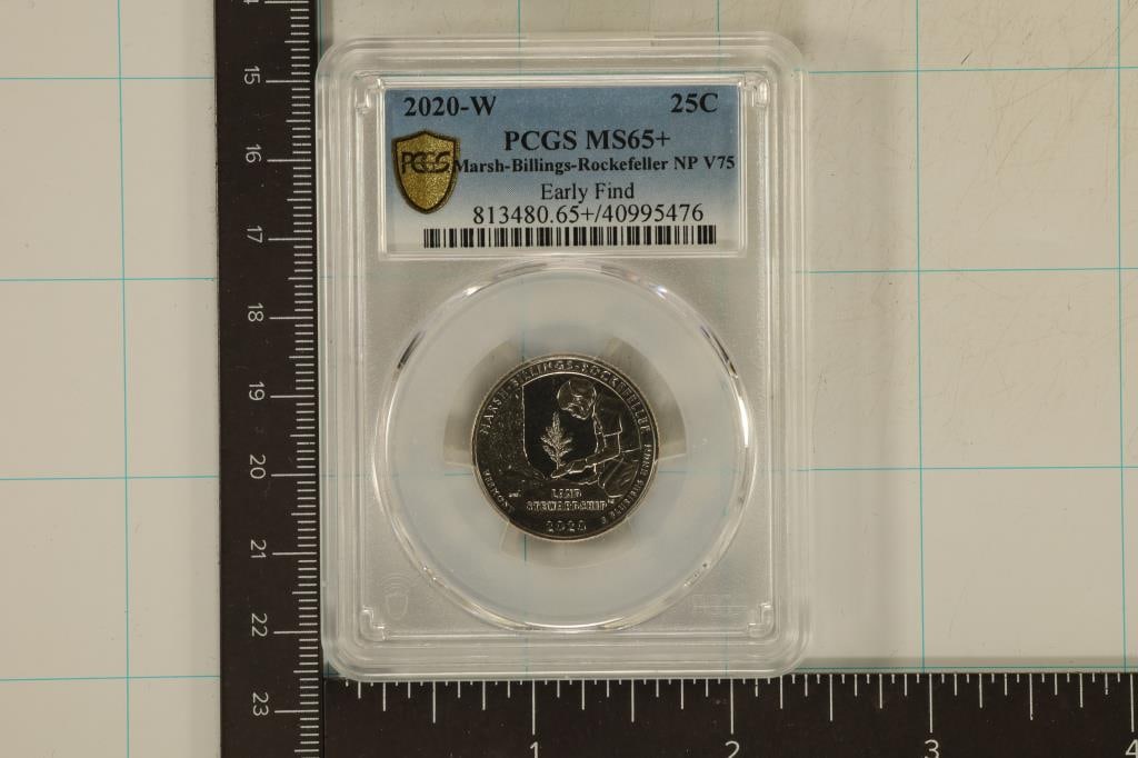2020-W MARSH-BILLINGS-ROCKEFELLER N.P. V75 QUARTER: PCGS MS65+, GOLD SHIELD LABEL, EARLY FIND
