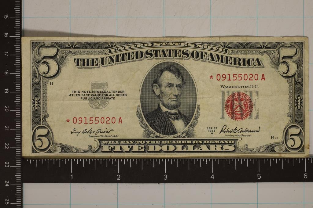 1953-A US $5 STAR NOTE RED SEAL (1 of 2)