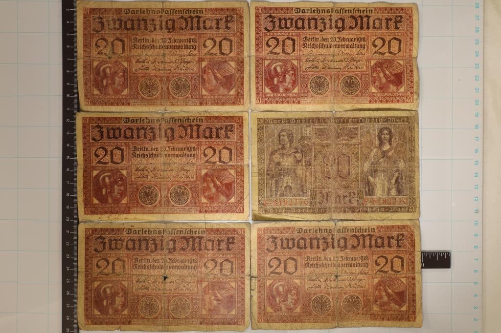 6-1918 GERMAN 20 MARK BILLS, TOUGHER  SHAPE (1 of 2)