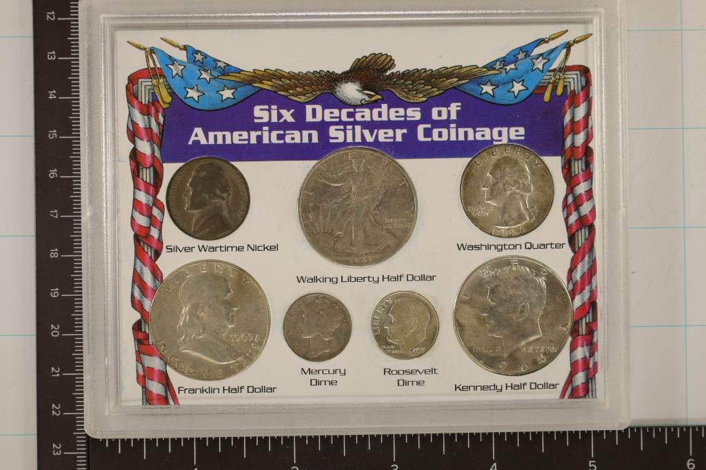 6 DECADES OF AMERICAN SILVER COINAGE SET CONTAINS: (1 of 2)