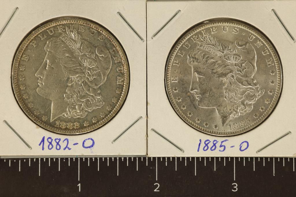 1882-O AU & 1885-O UNC MORGAN SILVER DOLLARS (1 of 2)