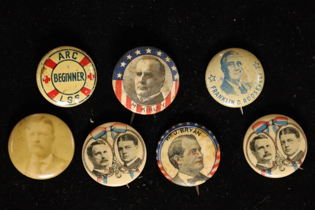 7 VINTAGE POLITICAL BUTTONS; ARC LSS BEGINNER, (1 of 2)