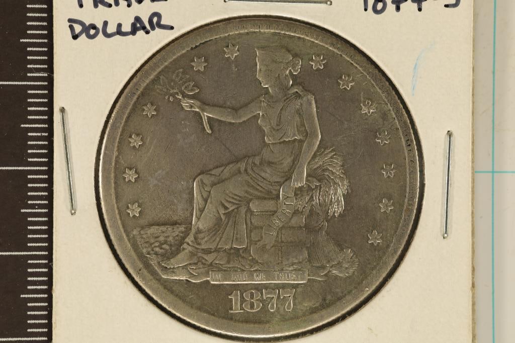 1877-S US SILVER TRADE DOLLAR AU WITH SCRATCHES (1 of 2)