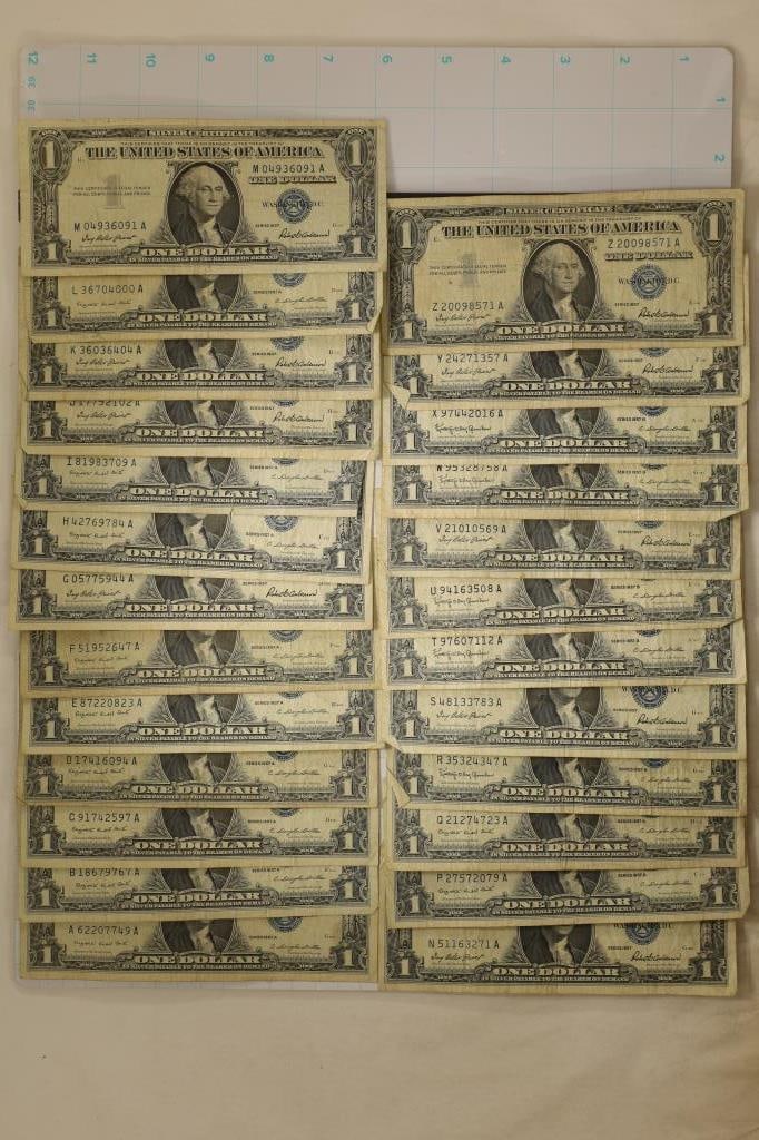 25-US $1 SILVER CERTS 1957 "SUFFIX" TYPE SETS: (1 of 6)