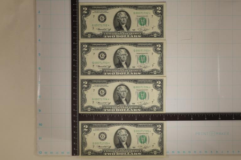 4-1976 US $2 STAR NOTES WITH CONSECUTIVE SERIAL #S (1 of 2)