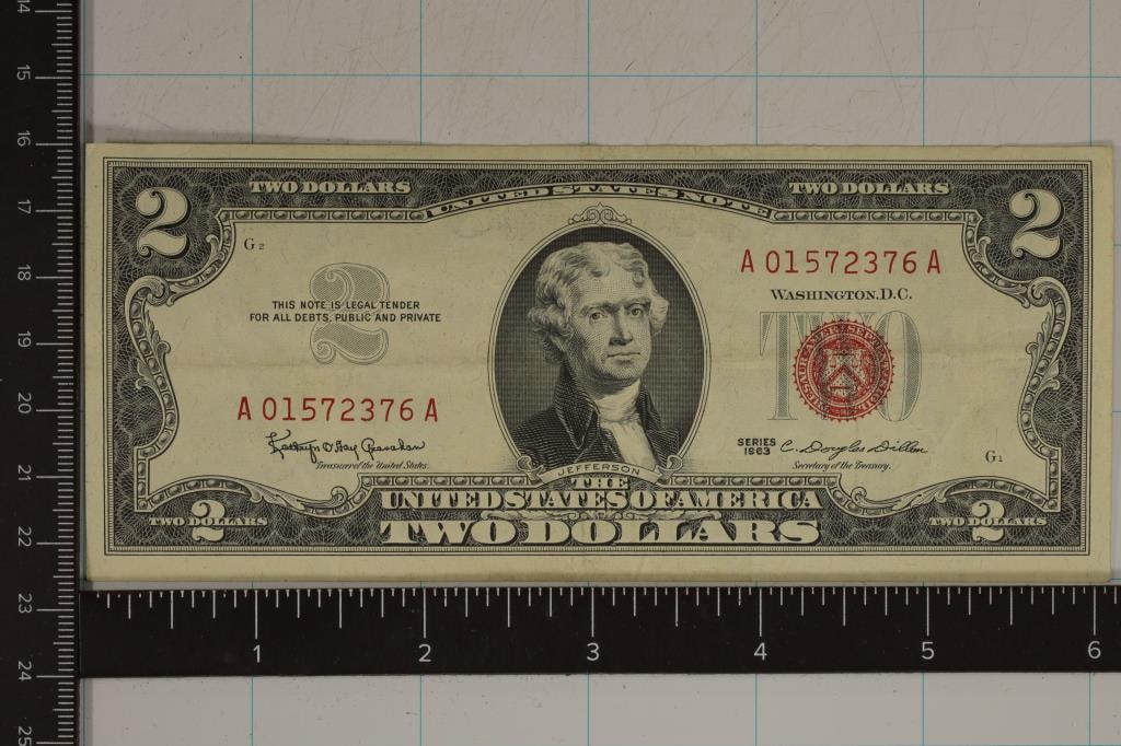 1963 US RED SEAL CRISP $2 BILL (1 of 2)