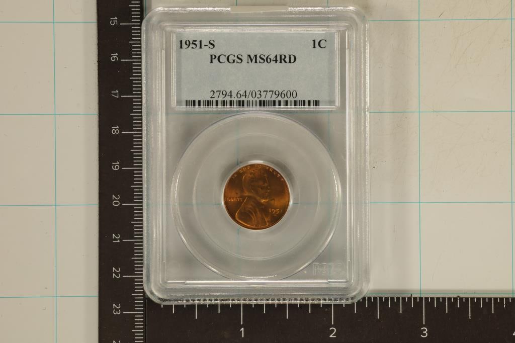 1951-S LINCOLN WHEAT CENT PCGS MS64RD (1 of 2)