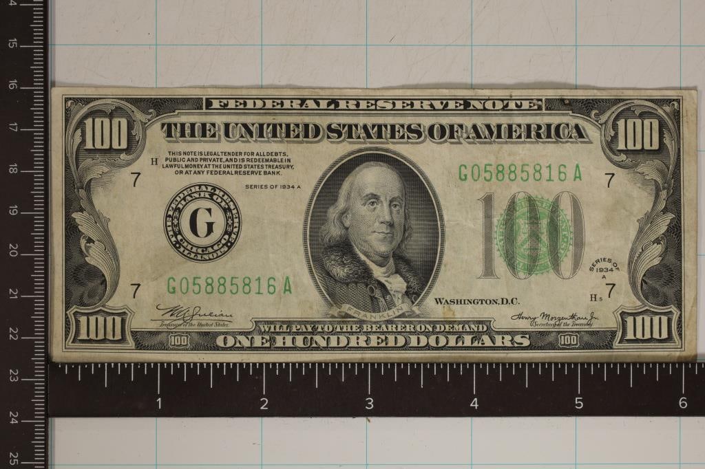 1934-A US $100 FEDERAL RESERVE NOTE GREEN SEAL (1 of 2)