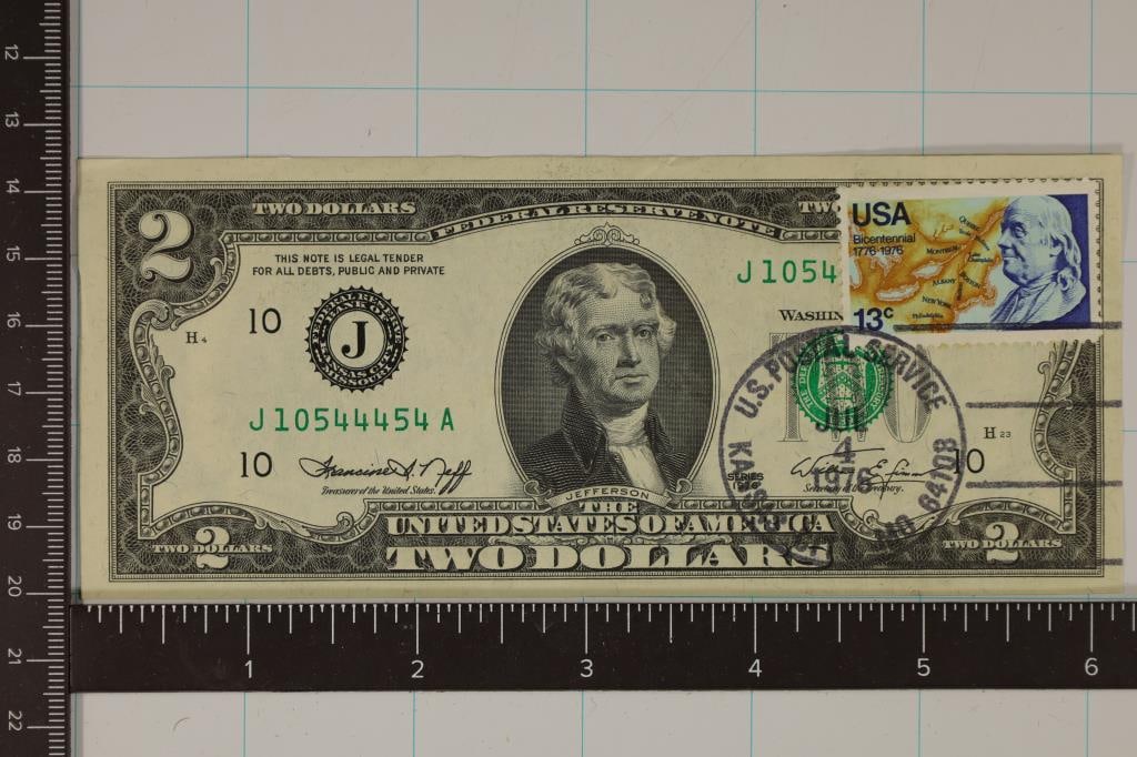 1976 US $2 FRN WITH A 13 CENT CANCELLED STAMP CU (1 of 2)