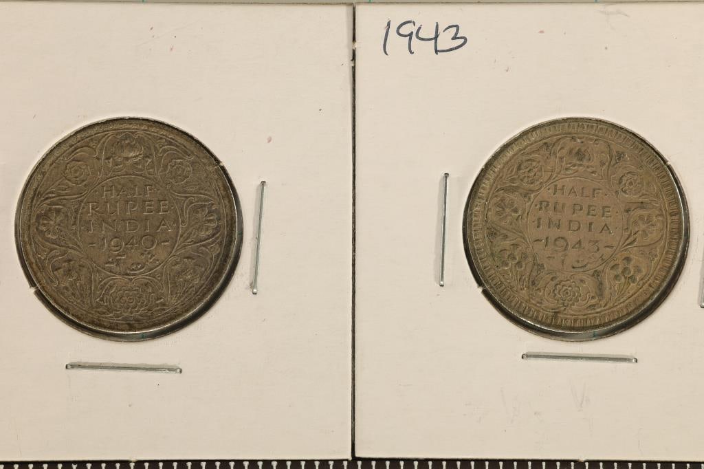 1940 & 1943 INDIA SILVER HALF RUPEE .1874 OZ. ASW (1 of 2)