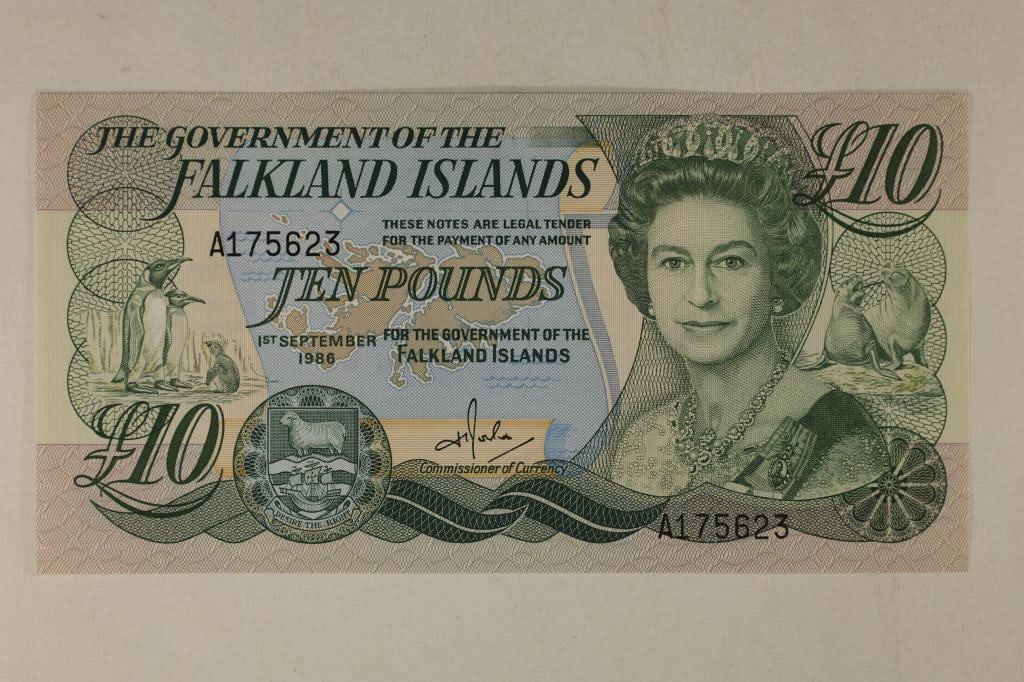 1986 FALKLAND ISLANDS 10 POUND CRISP UNC BILL: LOOK THIS BILL UP