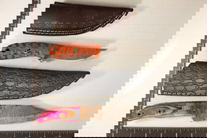 2 DAMASCUS STEEL FIXED BLADE KNIVES: 8.25" & 6.75"