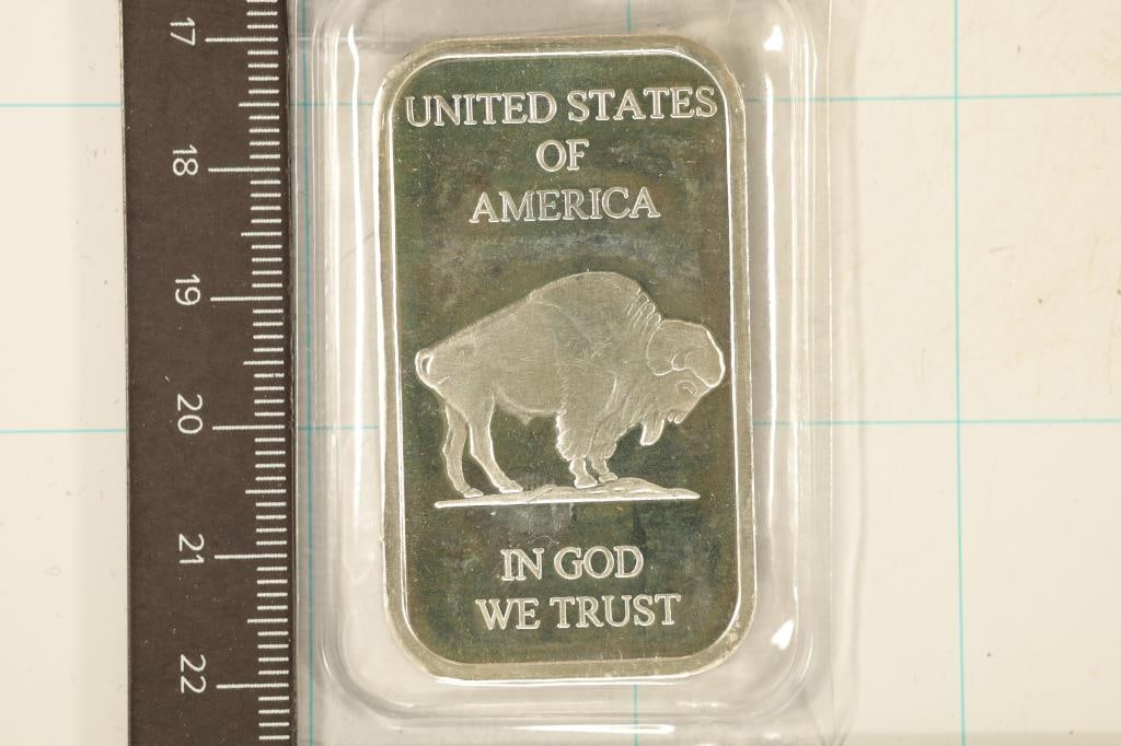 1 TROY OZ .999 FINE SILVER PF INGOT "INDIAN /: BUFFALO", IN ORIGINAL MINT PACKAGING