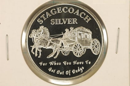 1 TROY OZ .999 FINE SILVER PF ROUND STAGECOACH