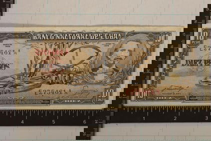 1958 CUBA 10 PESO BILL 2 SMALL PUNCH HOLES CRISP