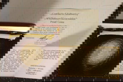 1974 TURKS AND CAICOS ISLANDS PROOF 20 CROWN