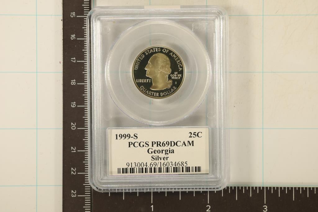 1999-S SILVER GEORGIA QUARTER PCGS PR69 DCAM: ASK US ABOUT ENGRAVING CUSTOM WORDING OR PICTURES FOR SPECIAL OCCASIONS LIKE BIRTHDAY OR HOLIDAY GIFTS, COMPANY FUNCTIONS, AWARDS OR ANYTHING OF IMPORTANCE. ENGRAVING CAN BE DONE ON ALMOST ALL PRODUCT