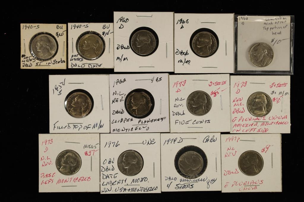 ERRORS-13 JEFFERSON NICKEL UNC/BU ERROR COINS (1 of 2)