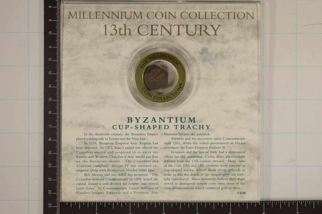 MILLENNIUM COIN COLLECTION BYZANTIUM CUP-SHAPED: TRACHY IN HARD PLASTIC DISPLAY CASE WITH INFO CARD.