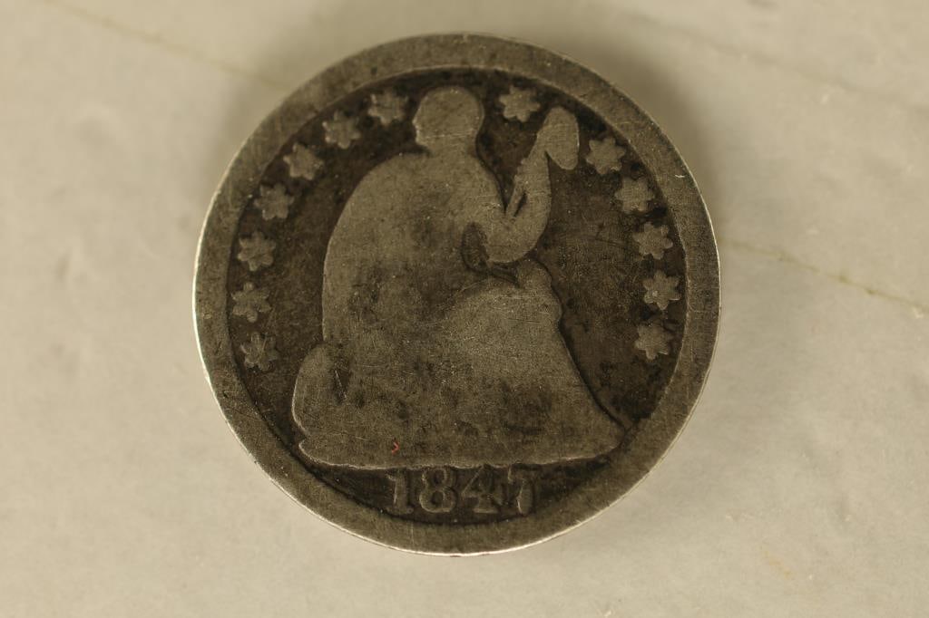 1847 US SEATED LIBERTY HALF DIME EX JEWELRY (1 of 2)