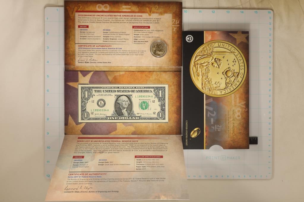 2019 NATIVE AMERICAN $1 COIN & CURRENCY SET: (1 of 3)