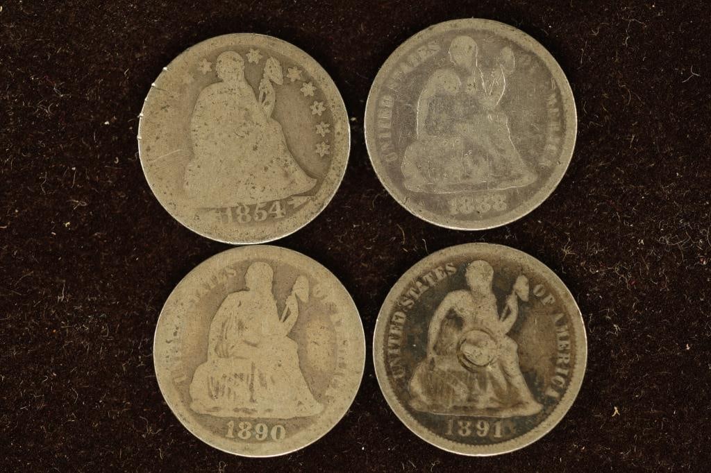1854, 1888, 1890 & 1891 SILVER SEATED LIB. DIMES (1 of 2)