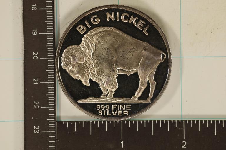 2 TROY OZ. .999 FINE SILVER "THE BIG NICKEL" ON: ONE SIDE AND "SILVER NICKEL" ON THE OTHER