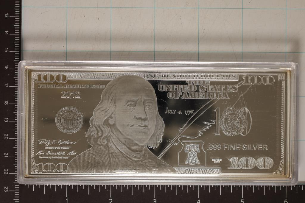 1 TROY OZ .999 FINE SILVER PF REPLICA OF A US $100 (1 of 2)